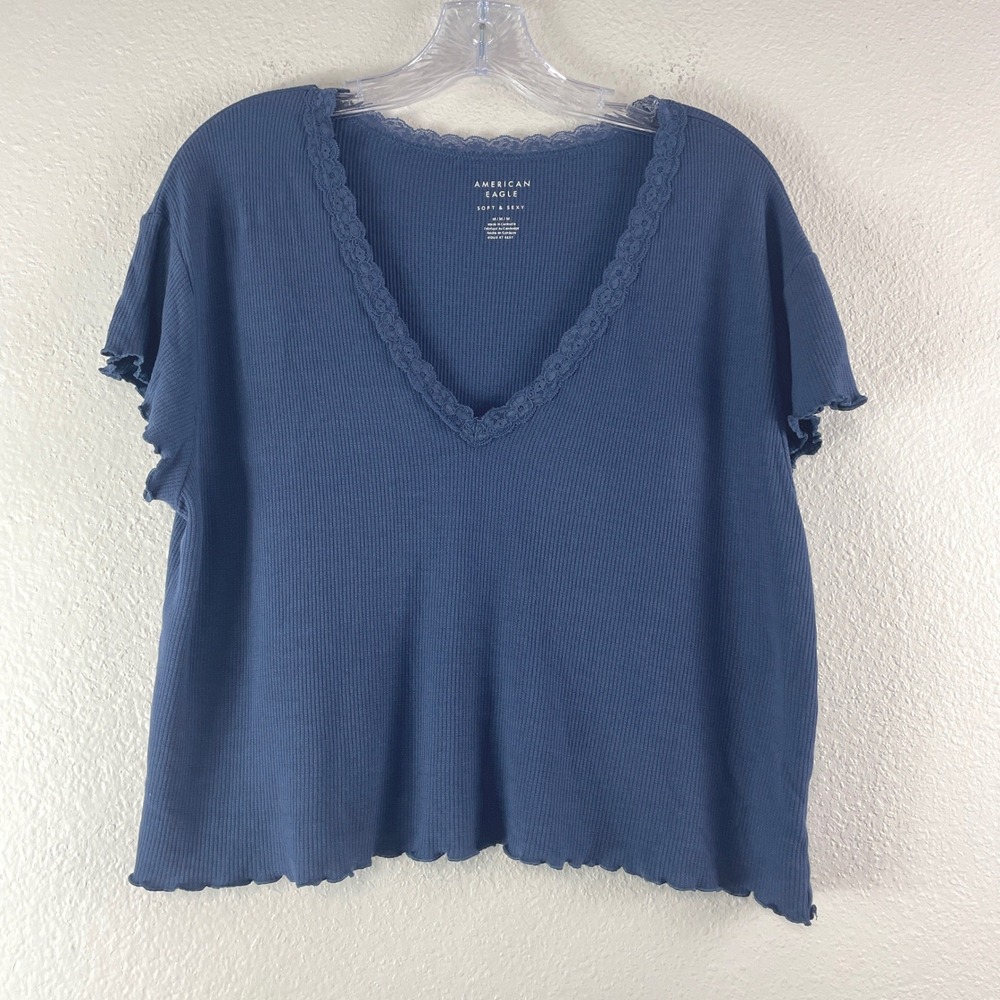 American Eagle Soft & Sexy Tee Medium Blue Coquette Soft Girl Oversized Boxy